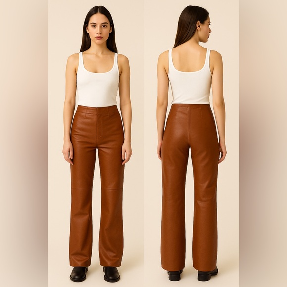 Bloomingdales‎ Vintage Sutton Studio Burnt Orange Flat Front Leather Pants Sz. 6